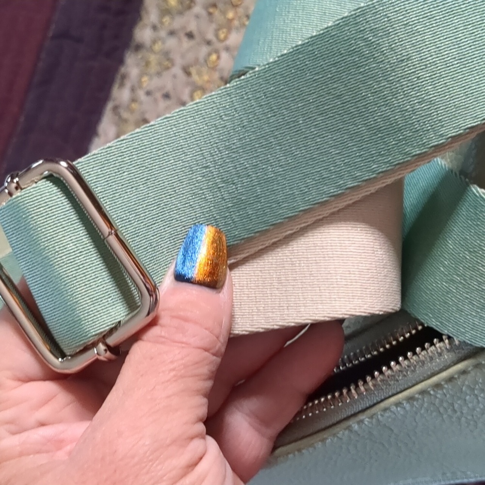 PINK STIX* sage green vegan crossbody adj. strap, dust bag zip top, 2 inside pkt - Picture 12 of 13